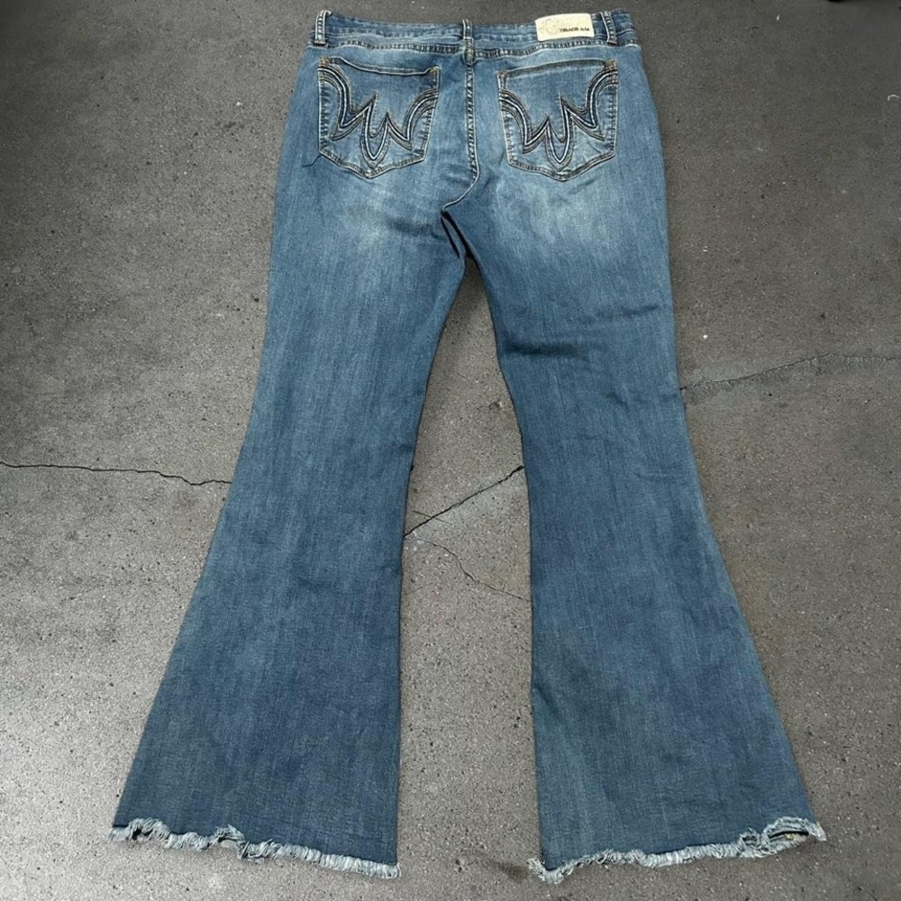 Women's y2k blue bell bottom super flare denim jeans pants Size 33"